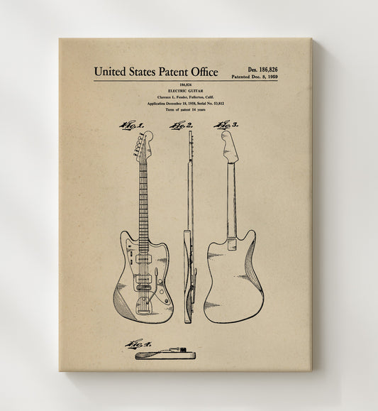 Electric Guitar 1959 patent print wall art 8x10 Canvas