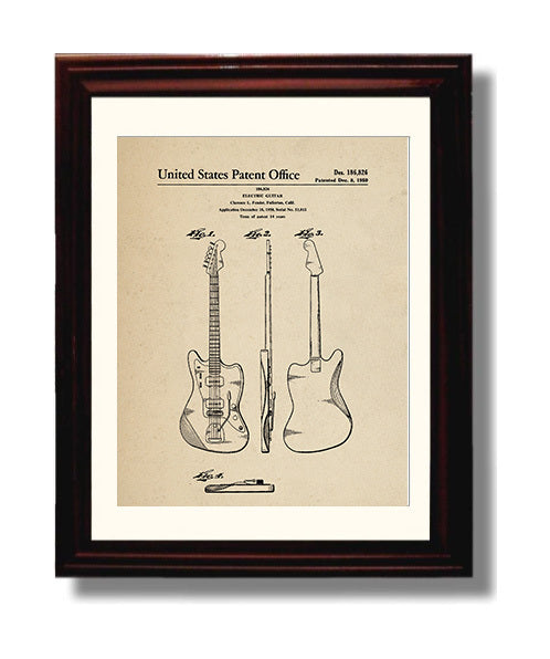 Patent Print - Electric Guitar - Clarence L. Fender - 1959 - Patent 186826 Patent Wall Art