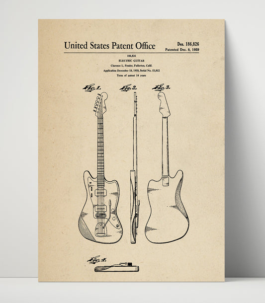Electric Guitar - 1959 Patent - 16x20 Unframed Print