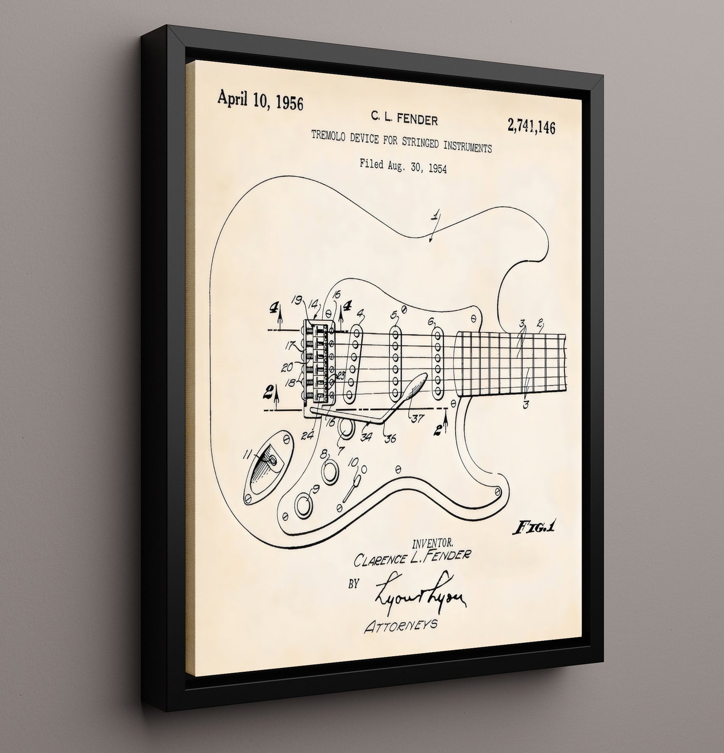 Patent Print - Electric Guitar - Fender Tremolo Patent 1956 Patent Wall Art