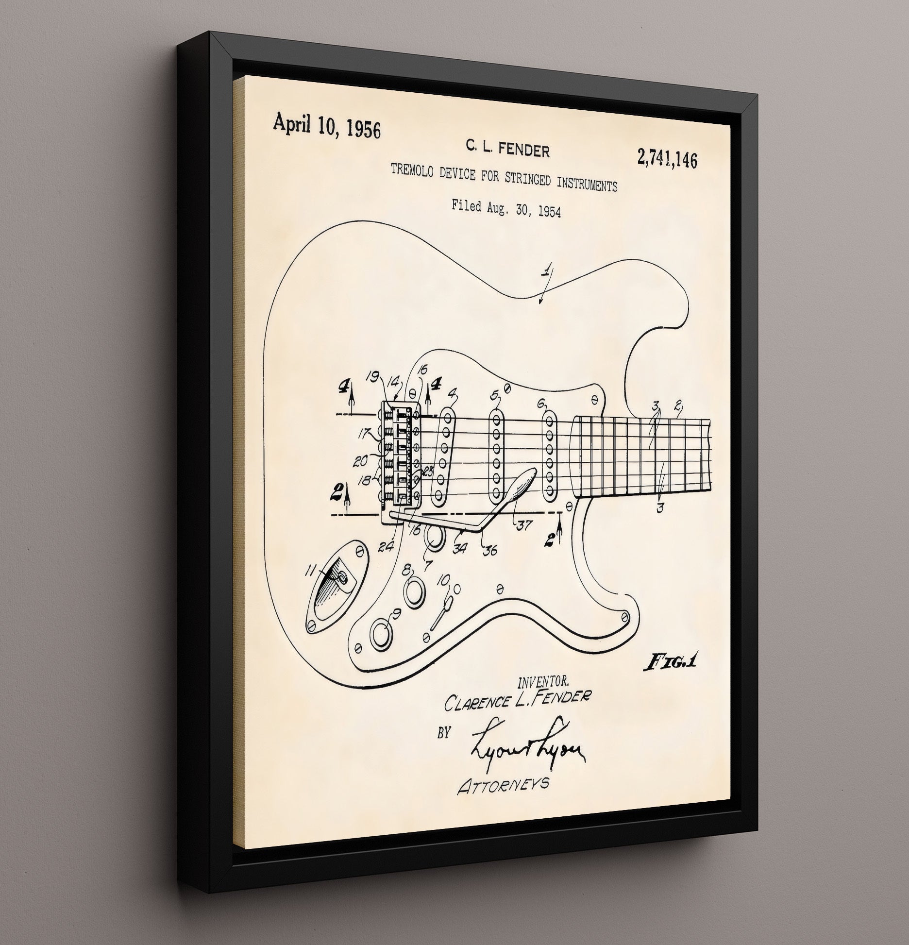 Patent Print - Electric Guitar - Fender Tremolo Patent 1956 Patent Wall Art