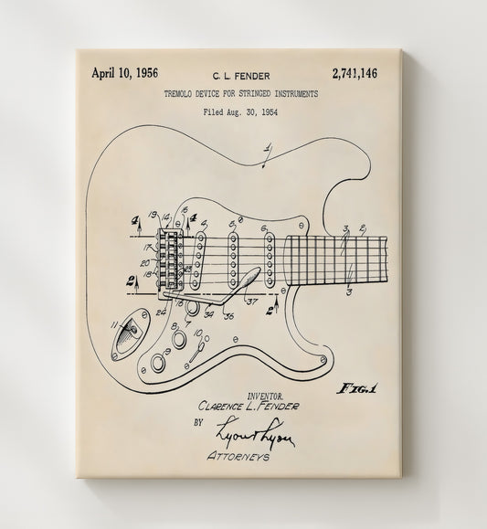 Electric Guitar - Design 1 patent print wall art 8x10 Canvas