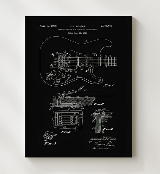Electric Guitar - Design 2 patent print wall art 8x10 Canvas