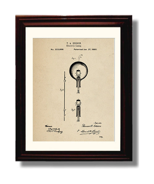 Patent Print - Electric Lamp - Thomas Edison - 1880 - Patent 223898 Patent Wall Art
