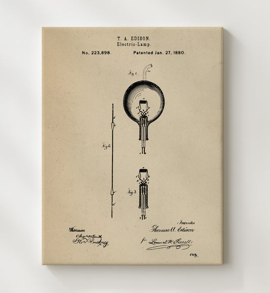 Electric Lamp 1880 patent print wall art 8x10 Canvas