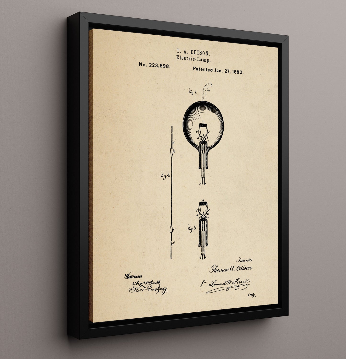 Patent Print - Electric Lamp - Thomas Edison - 1880 - Patent 223898 Patent Wall Art