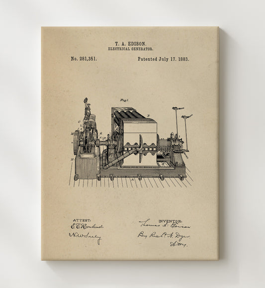 Electrical Generator Main Assembly 1883 patent print wall art 8x10 Canvas