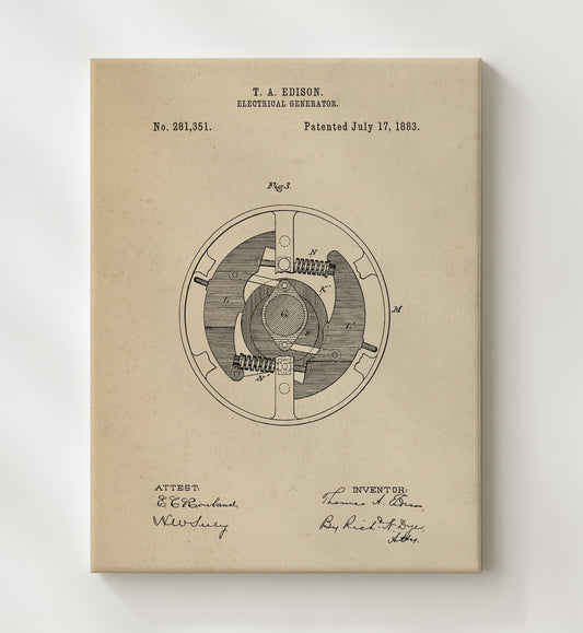 Electrical Generator Rotor Detail 1883 patent print wall art 8x10 Canvas