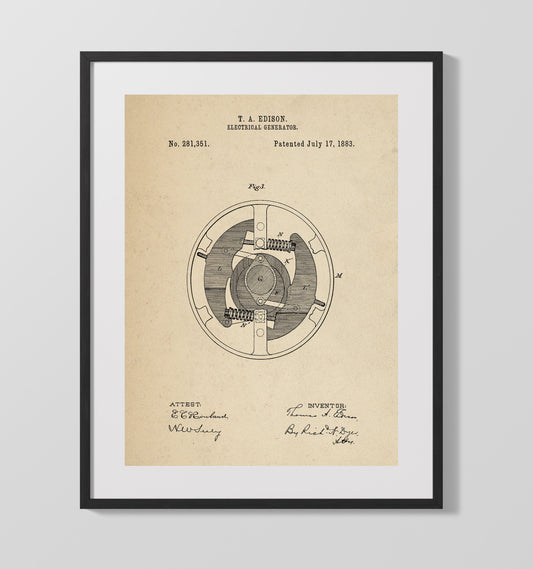 Electrical Generator Rotor Detail - 1883 Patent - 16x20 Gallery Frame