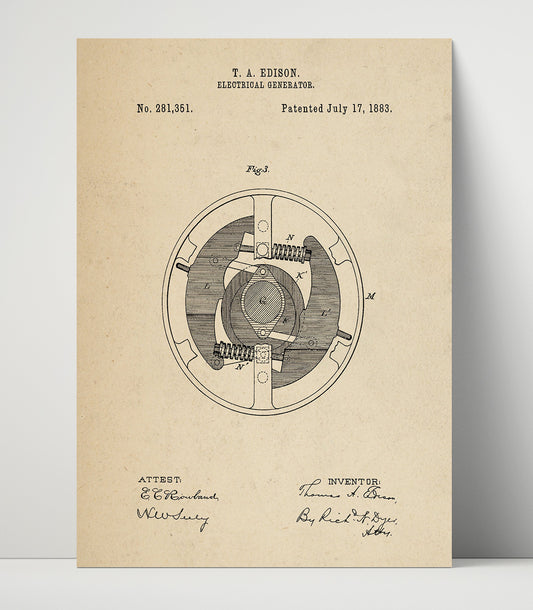 Electrical Generator Rotor Detail - 1883 Patent - 16x20 Unframed Print