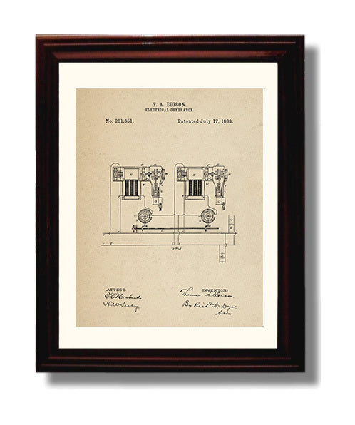 Patent Print - Electrical Generator System Diagram - Thomas Edison - 1883 - Patent 281351 Patent Wall Art