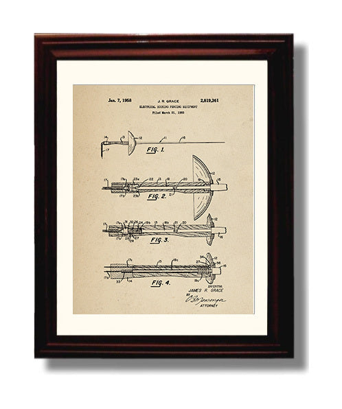 Patent Print - Electrical Scoring Fencing Equipment - J R Grace - 1958 - Patent 2819361 Patent Wall Art