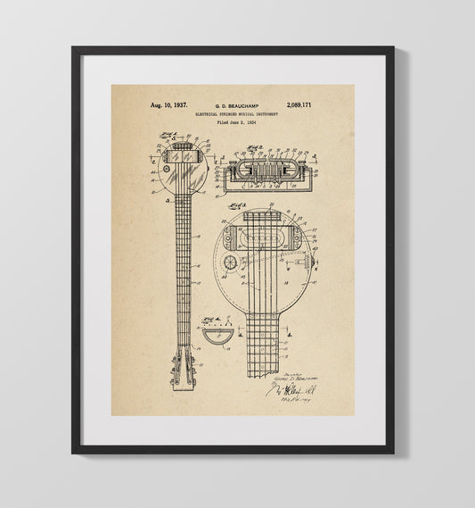 Electrical Stringed Musical Instrument - 1937 Patent - 16x20 Gallery Frame