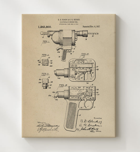 Electrically Driven Tool 1917 patent print wall art 8x10 Canvas
