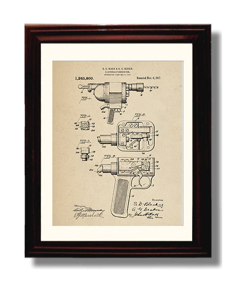 Patent Print - Electrically Driven Tool - S. D. Black And A. G. Decker - 1917 - Patent 1245860 Patent Wall Art