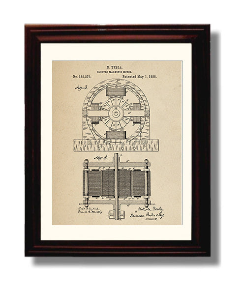 Patent Print - Electro Magnetic Motor Assembly - Nikola Tesla - 1888 - Patent 382279 Patent Wall Art