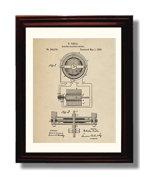 Patent Print - Electro Magnetic Motor Diagram - Nikola Tesla - 1888 - Patent 382279 Patent Wall Art