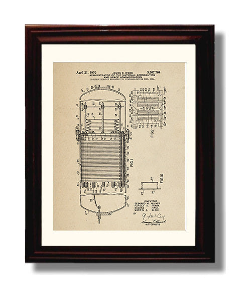 Patent Print - Electrolytically Regenerative Hydrogen-Oxygen Fuel Cell - Nasa - 1970 - Patent 3507704 Patent Wall Art