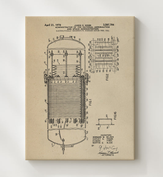 Electrolytically Regenerative Hydrogen-Oxygen Fuel Cell 1970 patent print wall art 8x10 Canvas