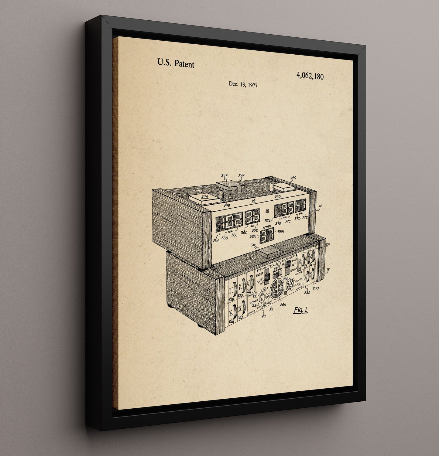 Patent Print - Electronic Chess Clock - Unknown Inventor - 1977 - Patent 4062180 Patent Wall Art