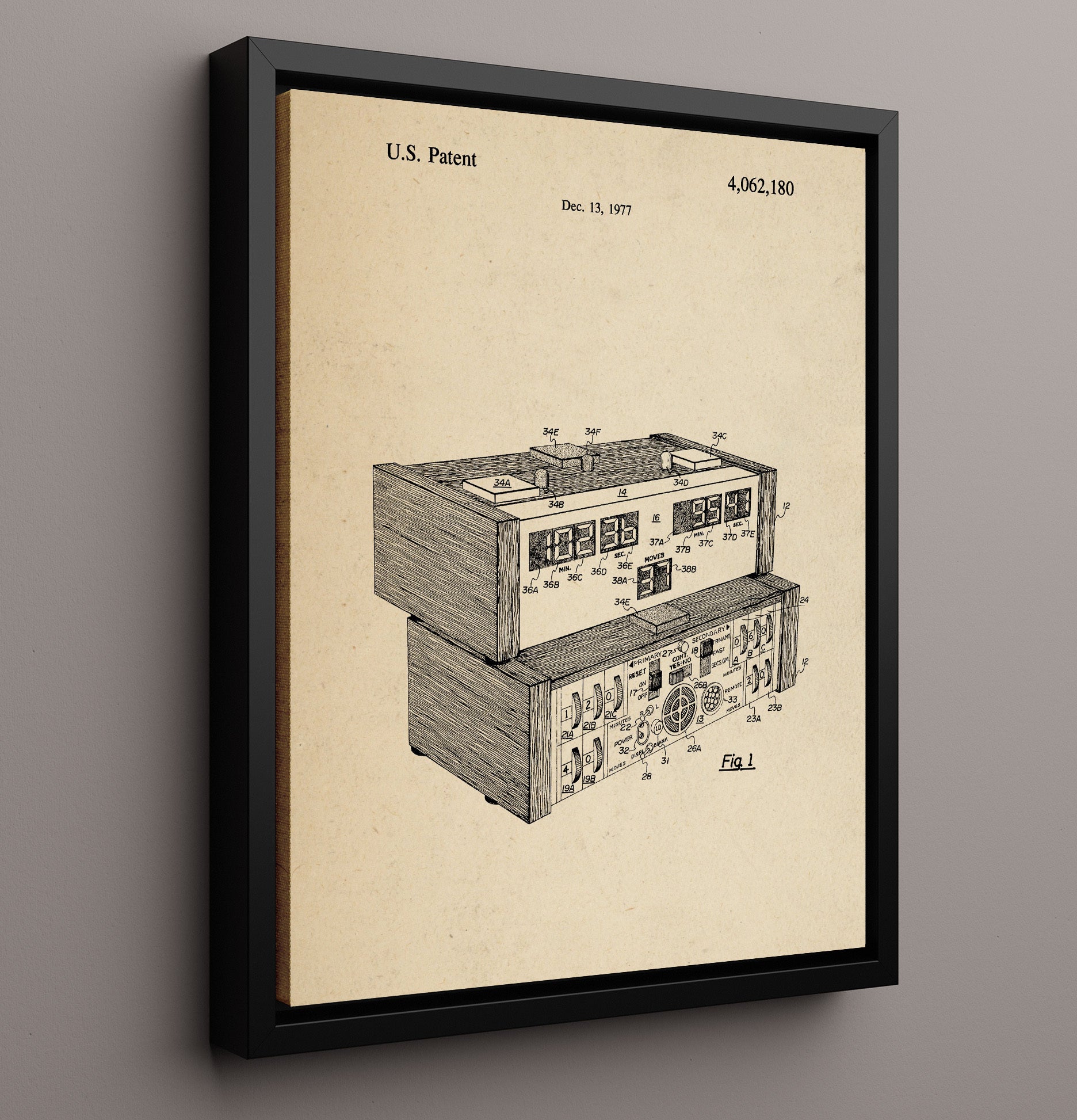 Patent Print - Electronic Chess Clock - Unknown Inventor - 1977 - Patent 4062180 Patent Wall Art