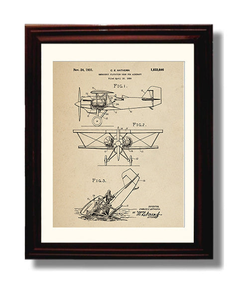 Patent Print - Emergency Flotation Gear For Aircraft - Charles E Hathorn - 1931 - Patent 1833646 Patent Wall Art