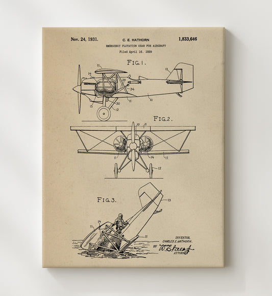 Emergency Flotation Gear For Aircraft 1931 patent print wall art 8x10 Canvas