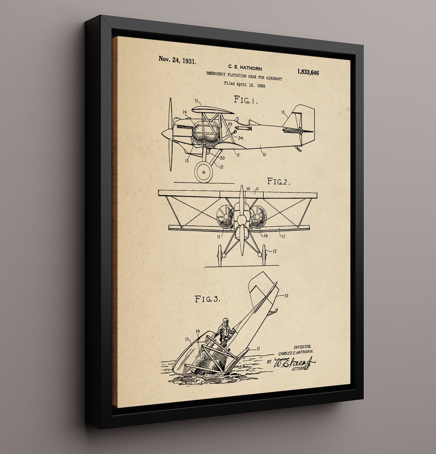 Patent Print - Emergency Flotation Gear For Aircraft - Charles E Hathorn - 1931 - Patent 1833646 Patent Wall Art