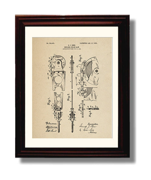 Patent Print - Endless Chain Saw - Samuel J. Bens - 1905 - Patent 780476 Patent Wall Art