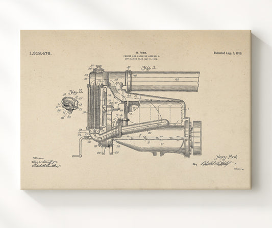 Engine And Radiator Assembly 1919 patent print wall art 8x10 Canvas