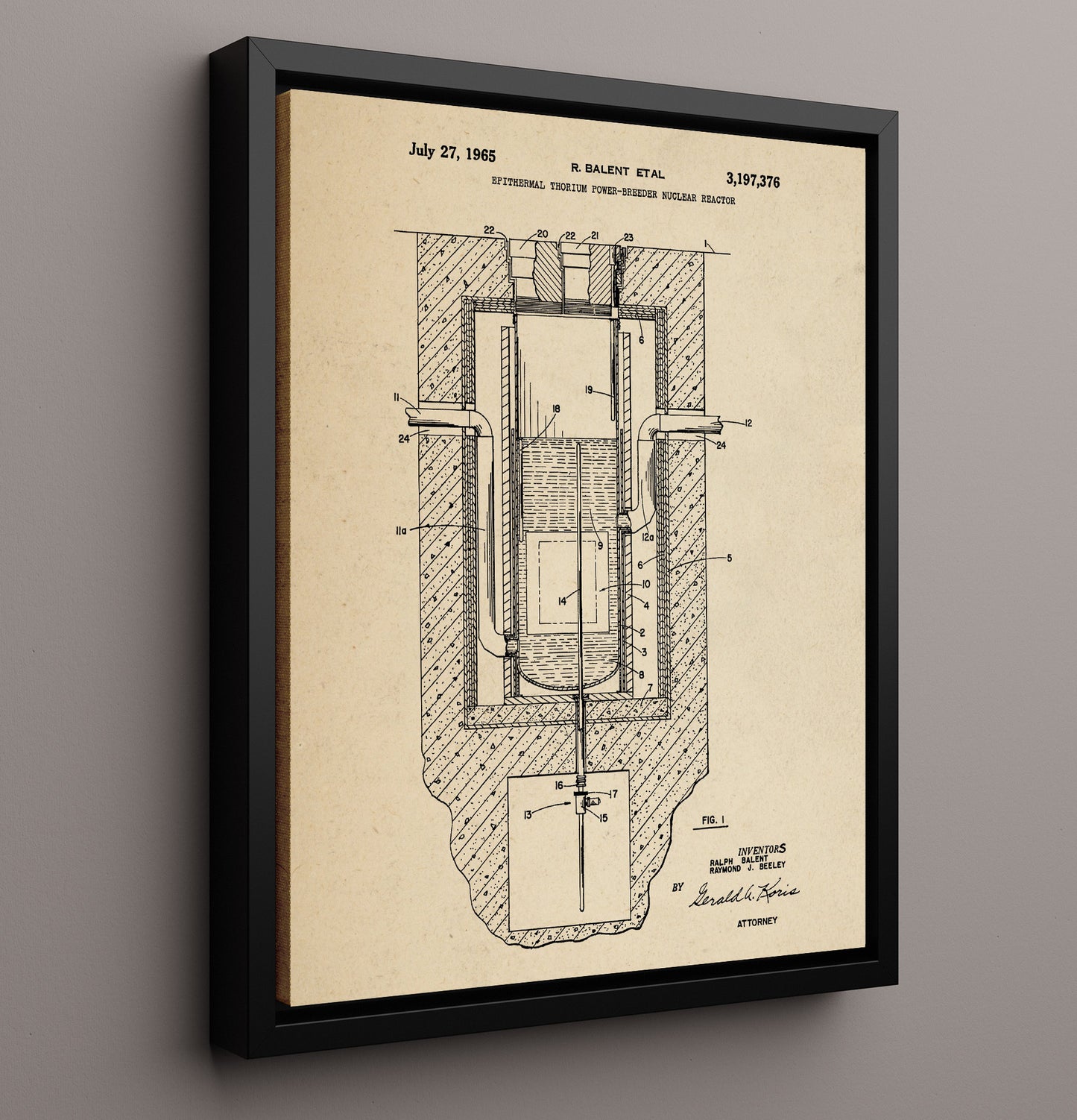 Patent Print - Epithermal Thorium Power-Breeder Nuclear Reactor - Ralph Balent And Raymond J Beeley - 1965 - Patent 3197376 Patent Wall Art