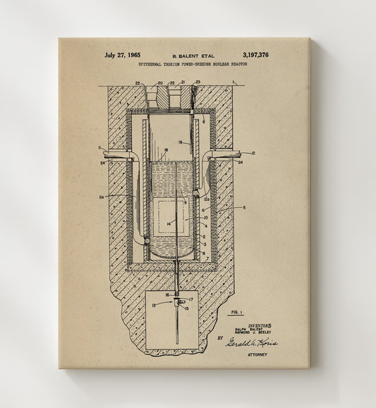 Epithermal Thorium Power-Breeder Nuclear Reactor 1965 patent print wall art 8x10 Canvas