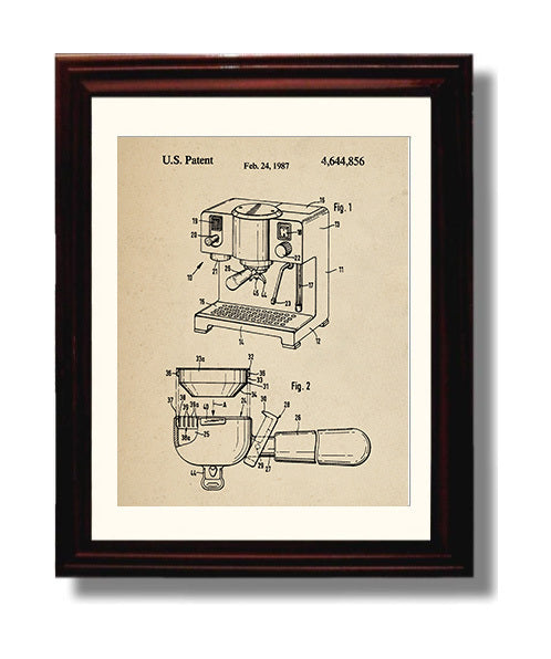 Patent Print - Espresso Machine - Unknown Inventor - 1987 - Patent 4644856 Patent Wall Art