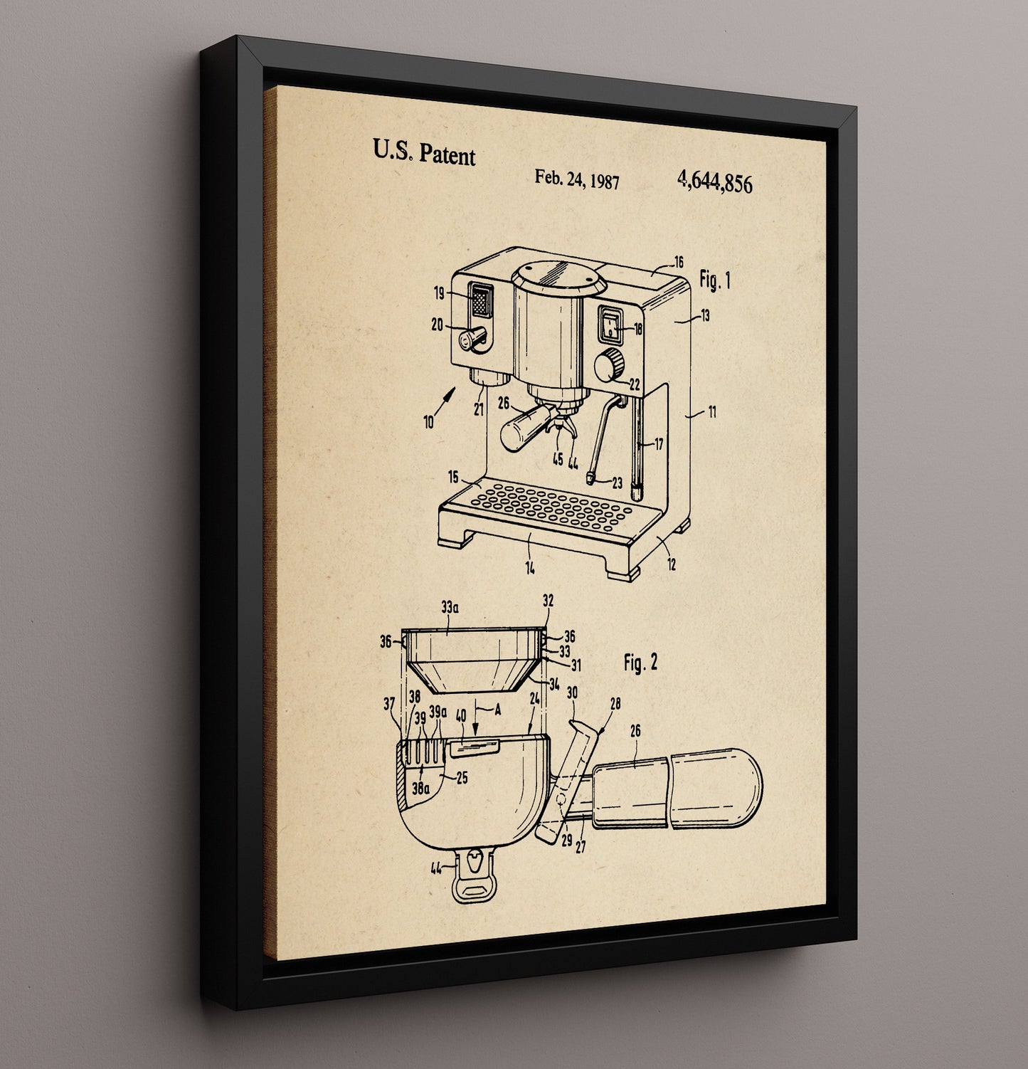 Patent Print - Espresso Machine - Unknown Inventor - 1987 - Patent 4644856 Patent Wall Art