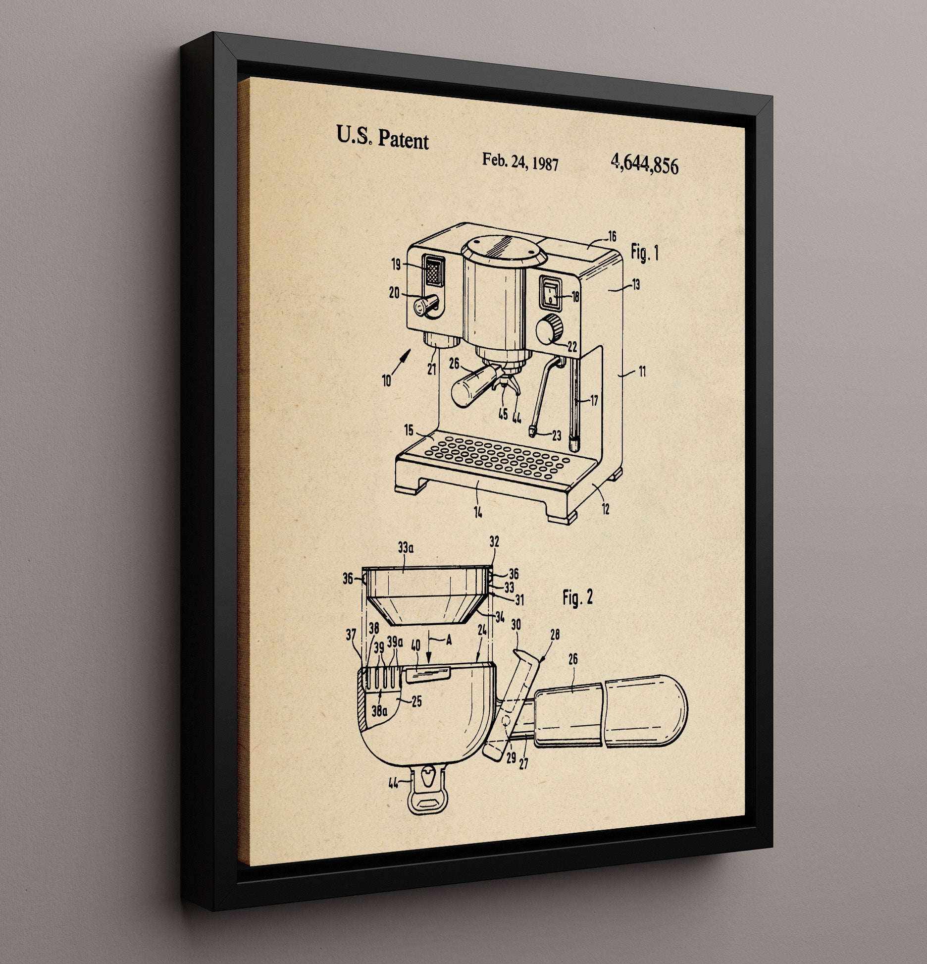 Patent Print - Espresso Machine - Unknown Inventor - 1987 - Patent 4644856 Patent Wall Art