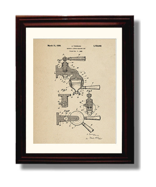 Patent Print - Express Coffee Machine Set - A. Torriani - 1930 - Patent 1750068 Patent Wall Art