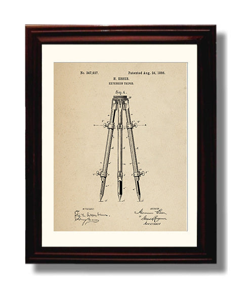 Patent Print - Extension Tripod - Hermann Esser - 1886 - Patent 347927 Patent Wall Art