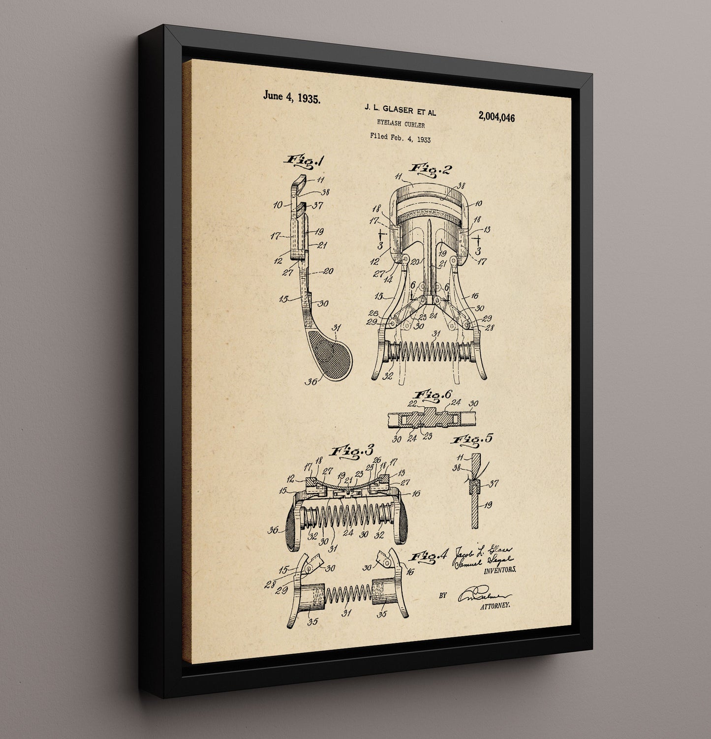 Patent Print - Eyelash Curler - Jacob L. Glaser - 1935 - Patent 2004046 Patent Wall Art