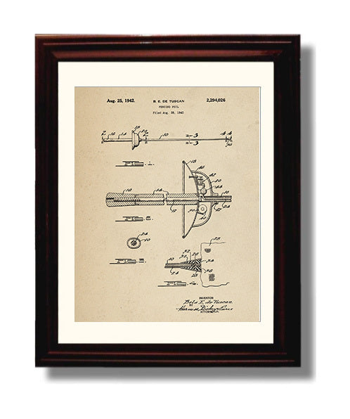 Patent Print - Fencing Foil - Bela E. De Tuscan - 1942 - Patent 2294026 Patent Wall Art