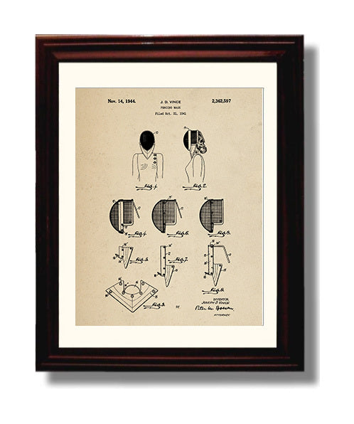 Patent Print - Fencing Mask - J D Vince - 1944 - Patent 2362597 Patent Wall Art
