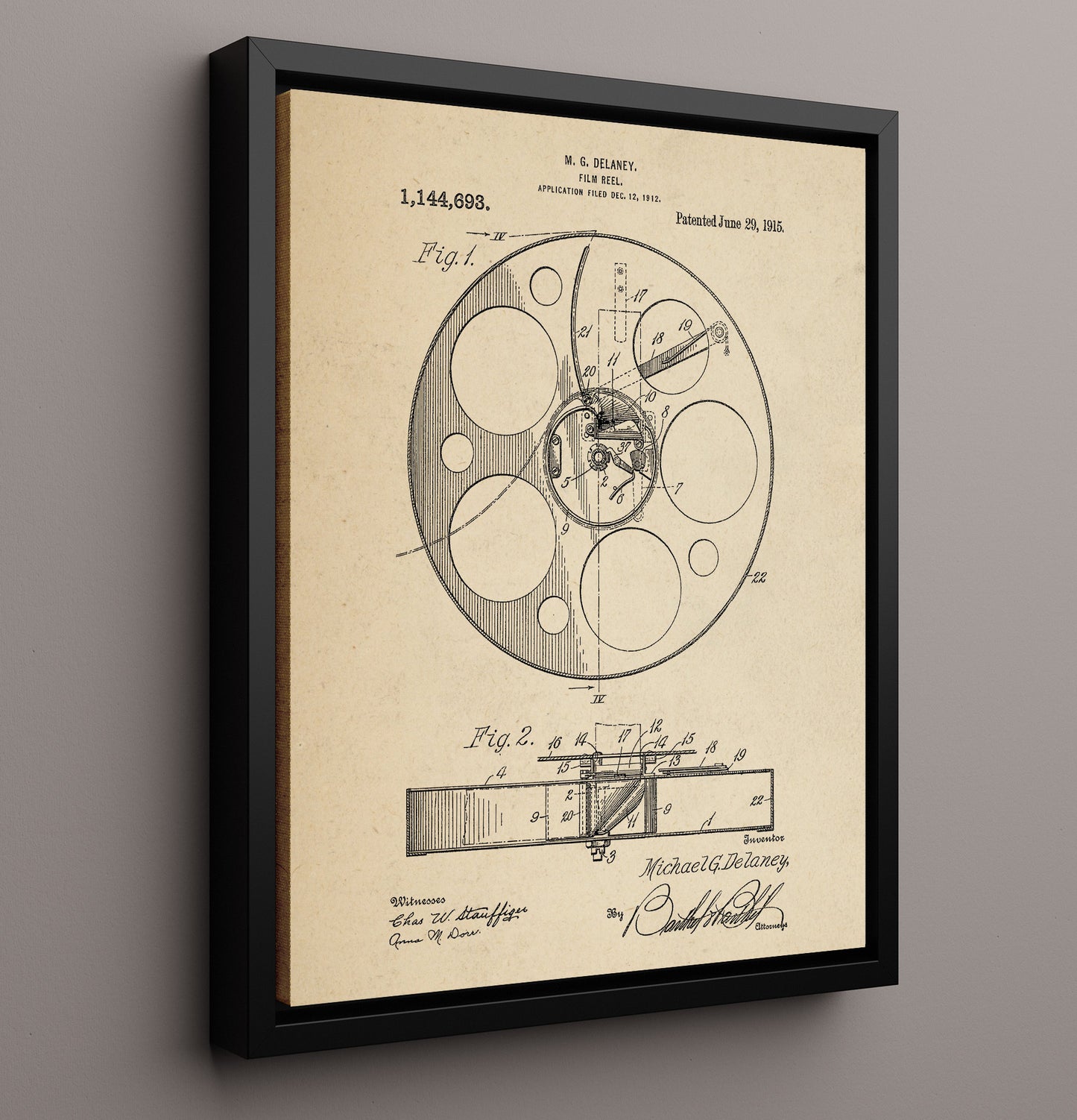 Patent Print - Film Reel - M.G. Delaney - 1915 - Patent 1144693 Patent Wall Art