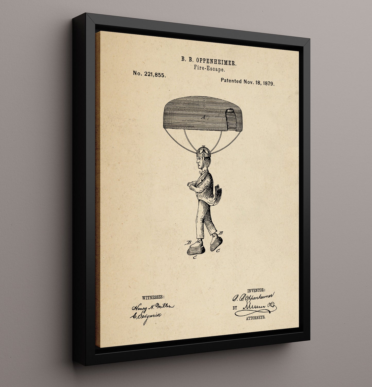 Patent Print - Fire Escape - B B Oppenheimer - 1879 - Patent 221855 Patent Wall Art