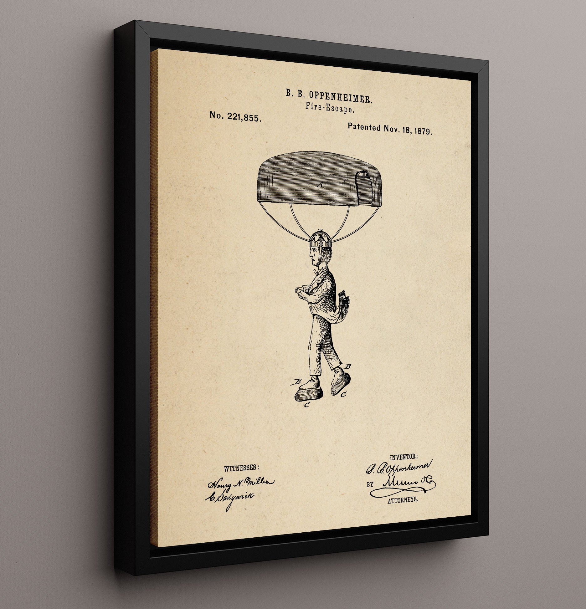 Patent Print - Fire Escape - B B Oppenheimer - 1879 - Patent 221855 Patent Wall Art