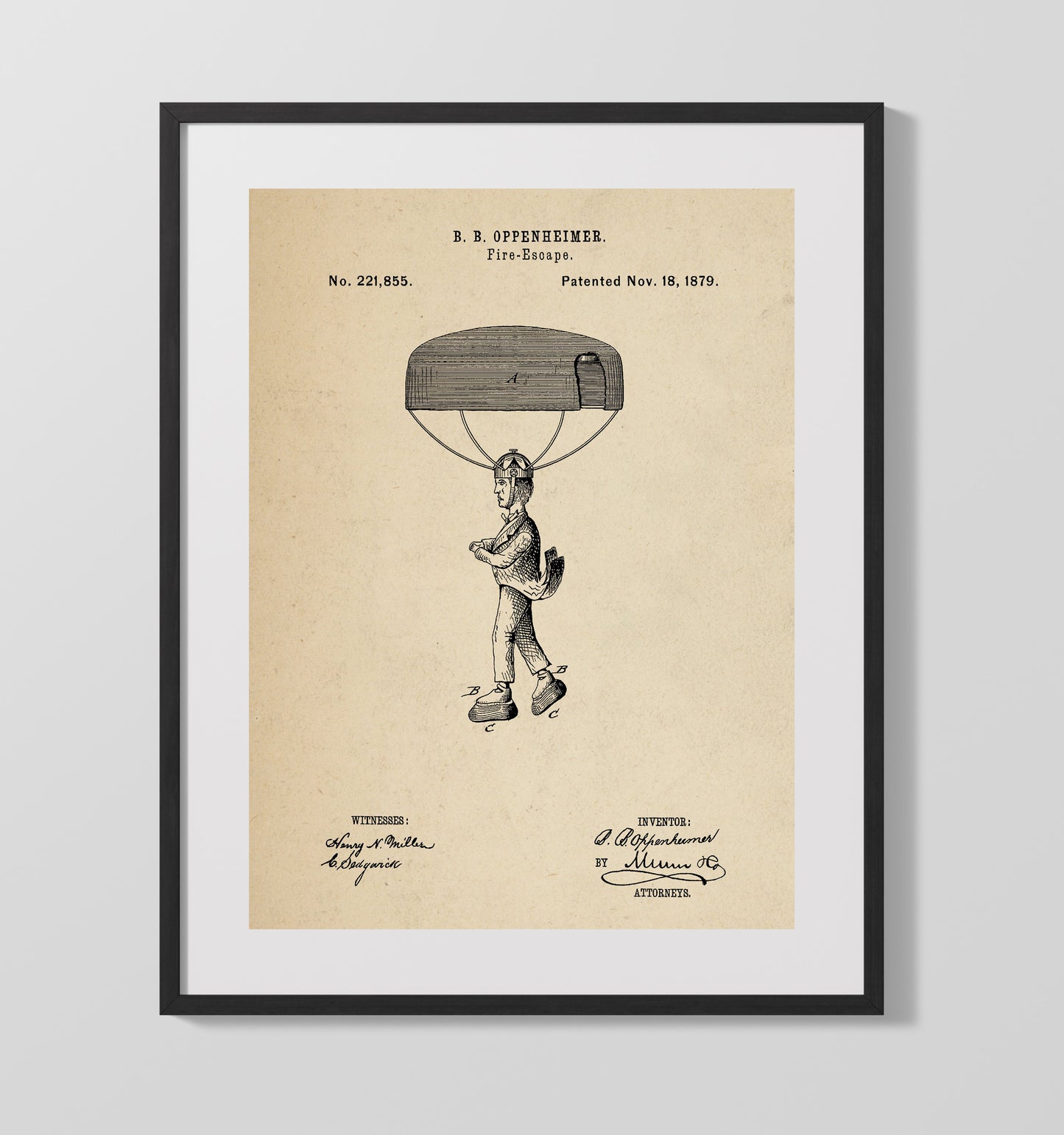 Patent Print - Fire Escape - B B Oppenheimer - 1879 - Patent 221855 Patent Wall Art
