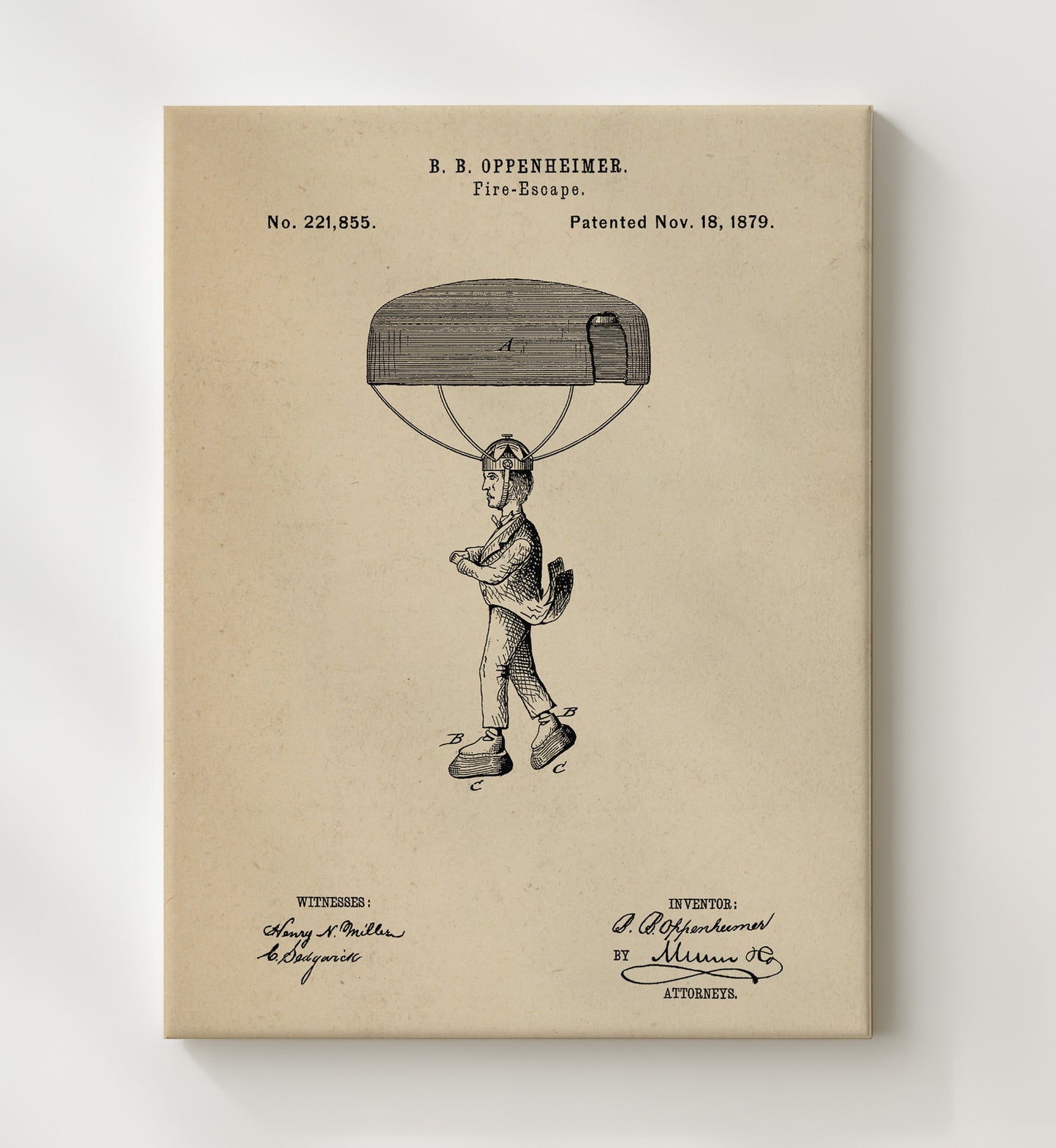 Patent Print - Fire Escape - B B Oppenheimer - 1879 - Patent 221855 Patent Wall Art