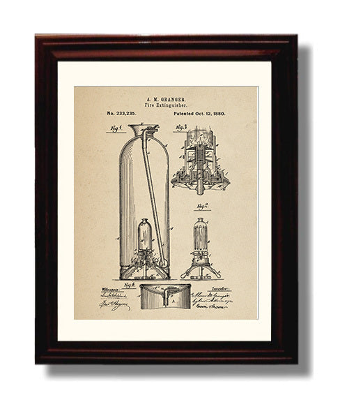 Patent Print - Fire Extinguisher - A. M. Granger - 1880 - Patent 233235 Patent Wall Art