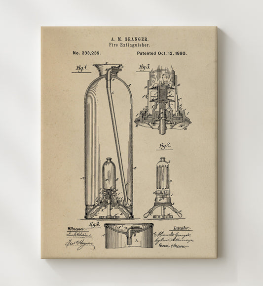 Fire Extinguisher 1880 patent print wall art 8x10 Canvas
