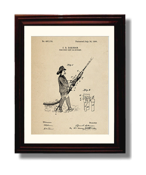 Patent Print - Fire Hose Rest Or Support - Cyrus R. Robinson - 1889 - Patent 407118 Patent Wall Art