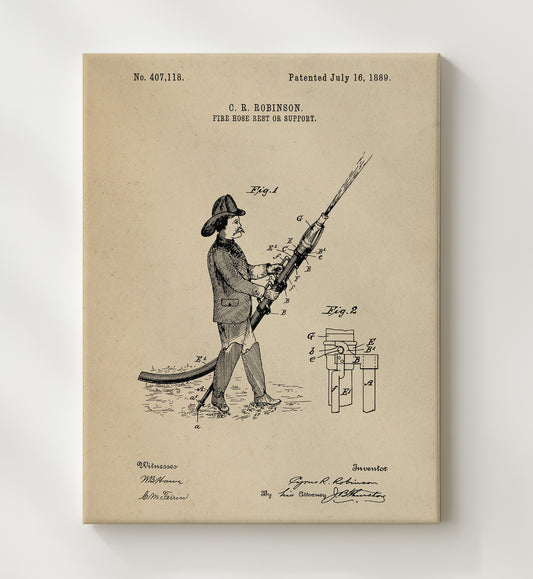 Fire Hose Rest Or Support 1889 patent print wall art 8x10 Canvas
