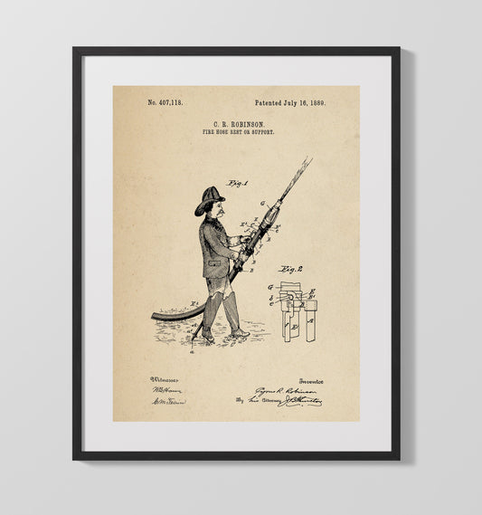 Fire Hose Rest Or Support - 1889 Patent - 16x20 Gallery Frame